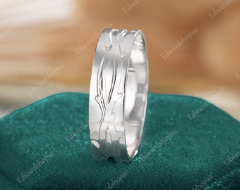 Herren Ehering Vintage Comfort Fit Ehering Weißgold Trauring Jahrestag Geschenk Stapeln Blatt Ehering 14k Goldring