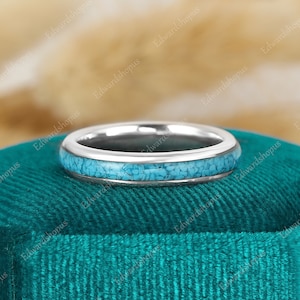 Tungsten wedding band with Crushed Turquoise Wedding Band, 4mm Turquoise Ring Mens Wedding Band Tungsten Ring