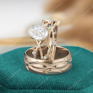 3pcs Couples Ring Set For Men and Women, moissanite engagement ring set, men wedding band, wedding ring set, Vintage Diamond bridal set