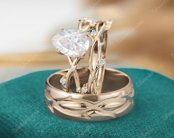 Conjunto de anillos para parejas de 3 piezas para hombres y mujeres, conjunto de anillos de compromiso de moissanita, alianza para hombres, conjunto de anillos de bodas, conjunto nupcial de diamantes vintage