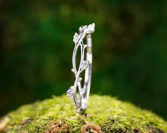 Vintage Diamond Wedding Band Art Deco Leaf Ring Minimalist - Etsy