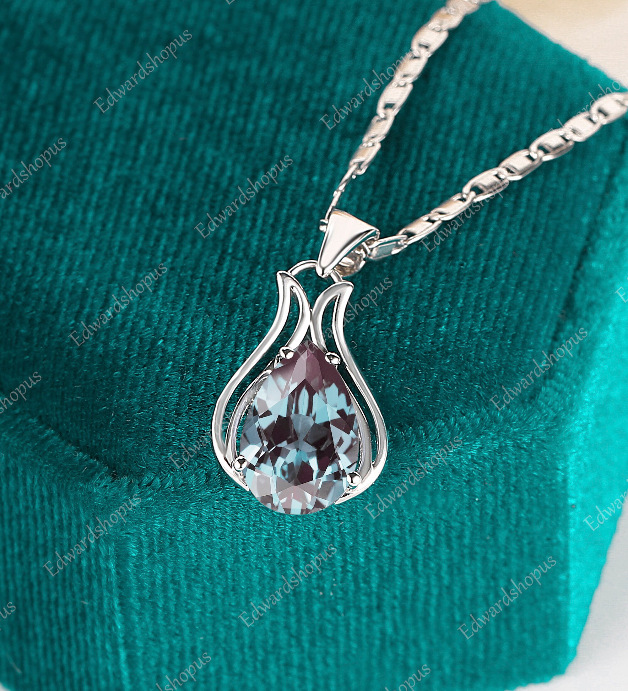 Pear Shaped Alexandrite Necklace, Unique Pear Cut Pendant