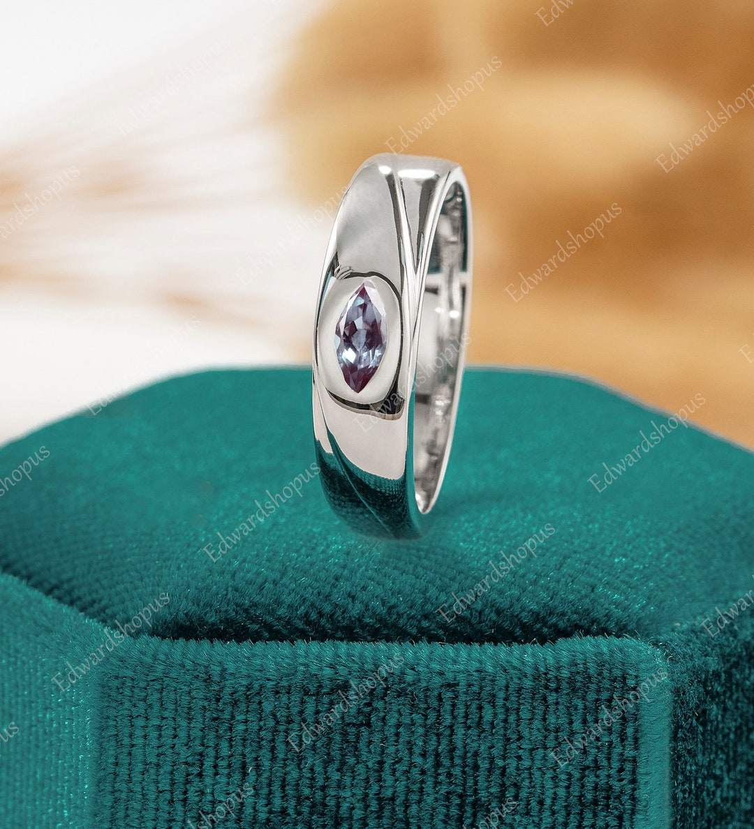 Men Wedding Band Vintage Wedding Band Alexandrite Wedding Band Etsy