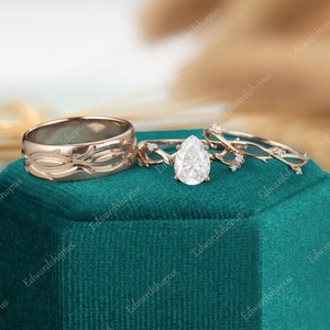 3stk Paare Ring Set für Männer und Frauen, Moissanite Verlobungsring Set, Männer Ehering, Ehering Set, Vintage Diamant Braut Set 3PCS  ring set