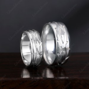 2pcs Couples Ring Set, men wedding band, white gold wedding ring set, wedding band For Men and Women