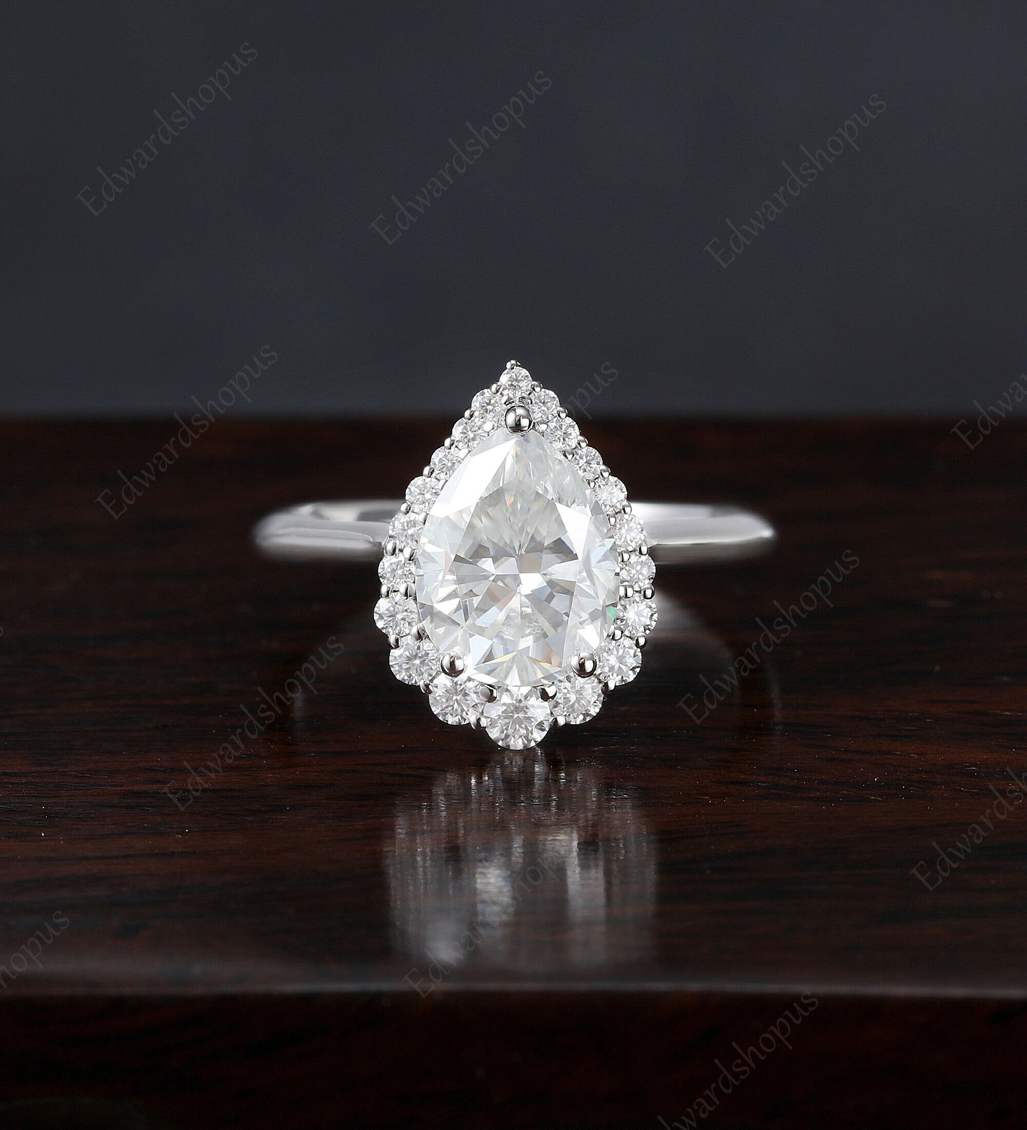 vintage Pear shaped moissanite engagement ring women white gold engagement ring unique diamond wedding ring halo anniversary art deco ring