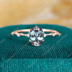 Alexandrite Engagement ring vintage engagement ring Unique moissanite Oval cut Rose gold ring Diamond Anniversary gift her Moissanite