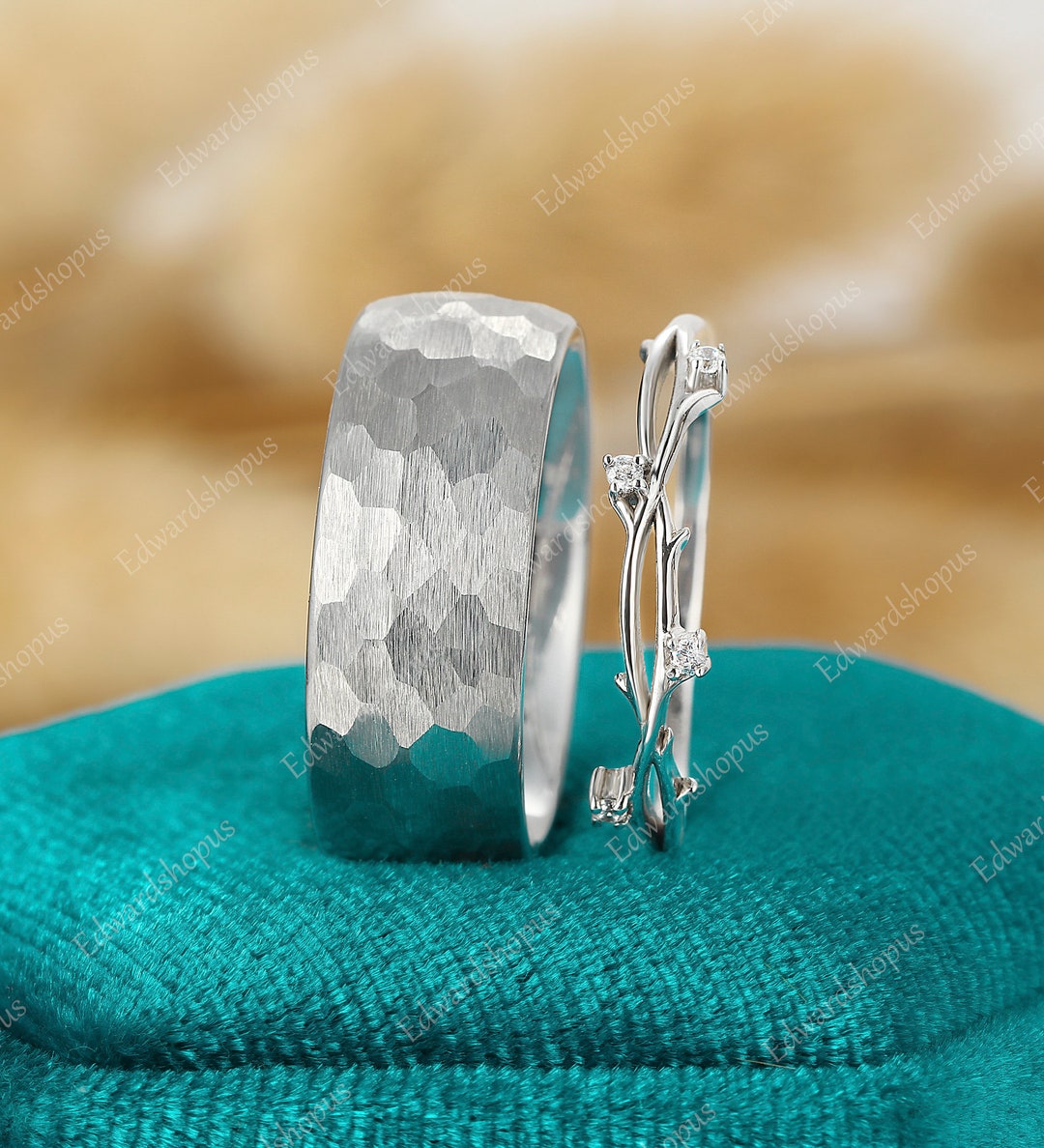 Couples Ring Set, Vintage Diamond Wedding Band, Men's Wedding Band