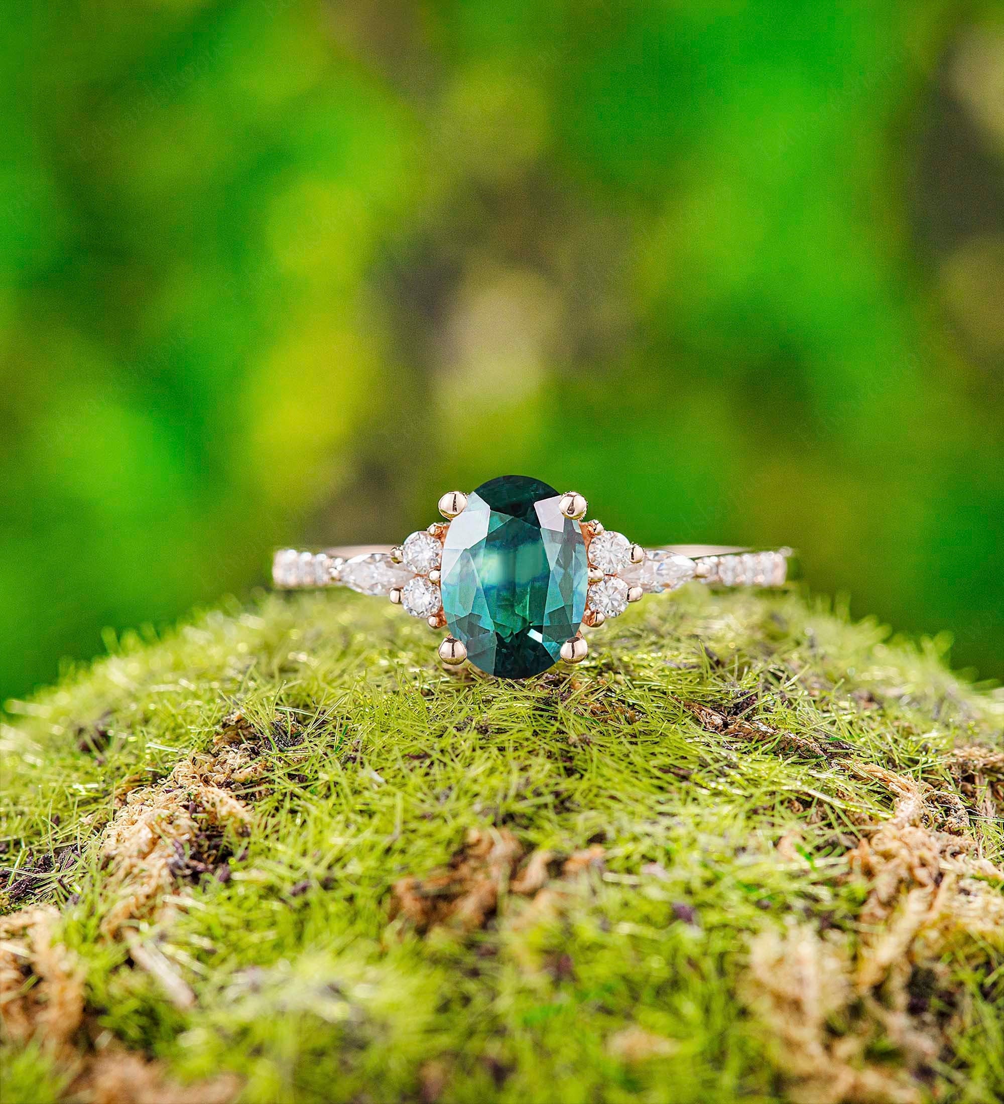 Blue Green Sapphire Engagement ring Unique Engagement ring Etsy