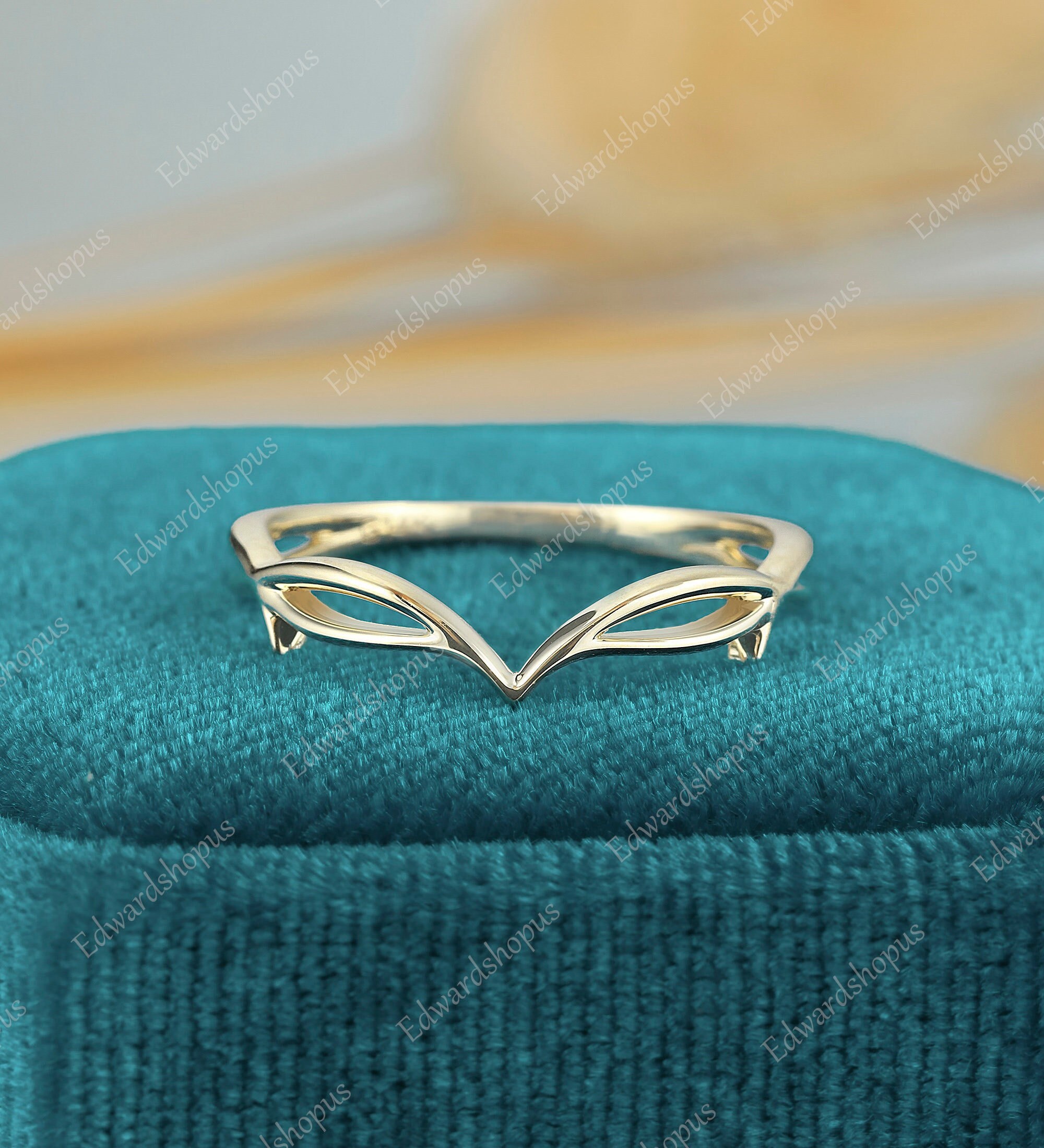 Curved Solid Gold Wedding Band Yellow Gold Wedding Band Women Vintage ...