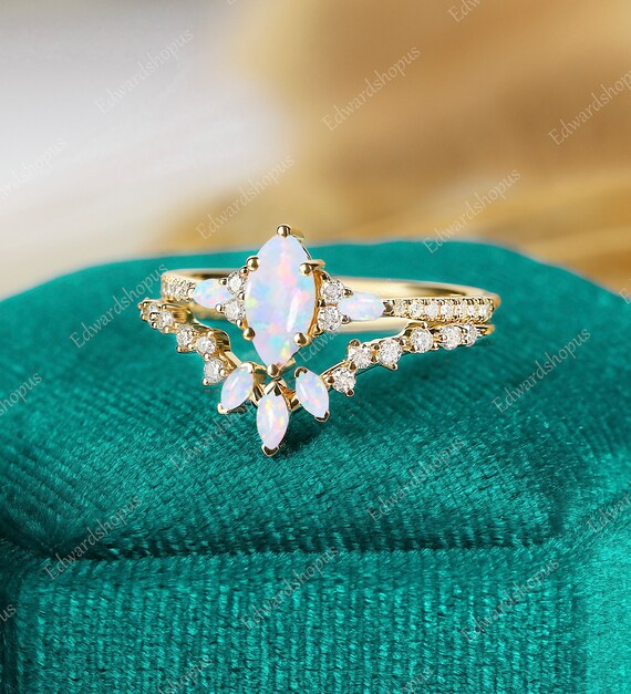 Opal Engagement Ring Marquise Cut Affordable Engagement Ring Moissanite Ring Diamond Ring Women Unique Ring Custom Handmade Ring
