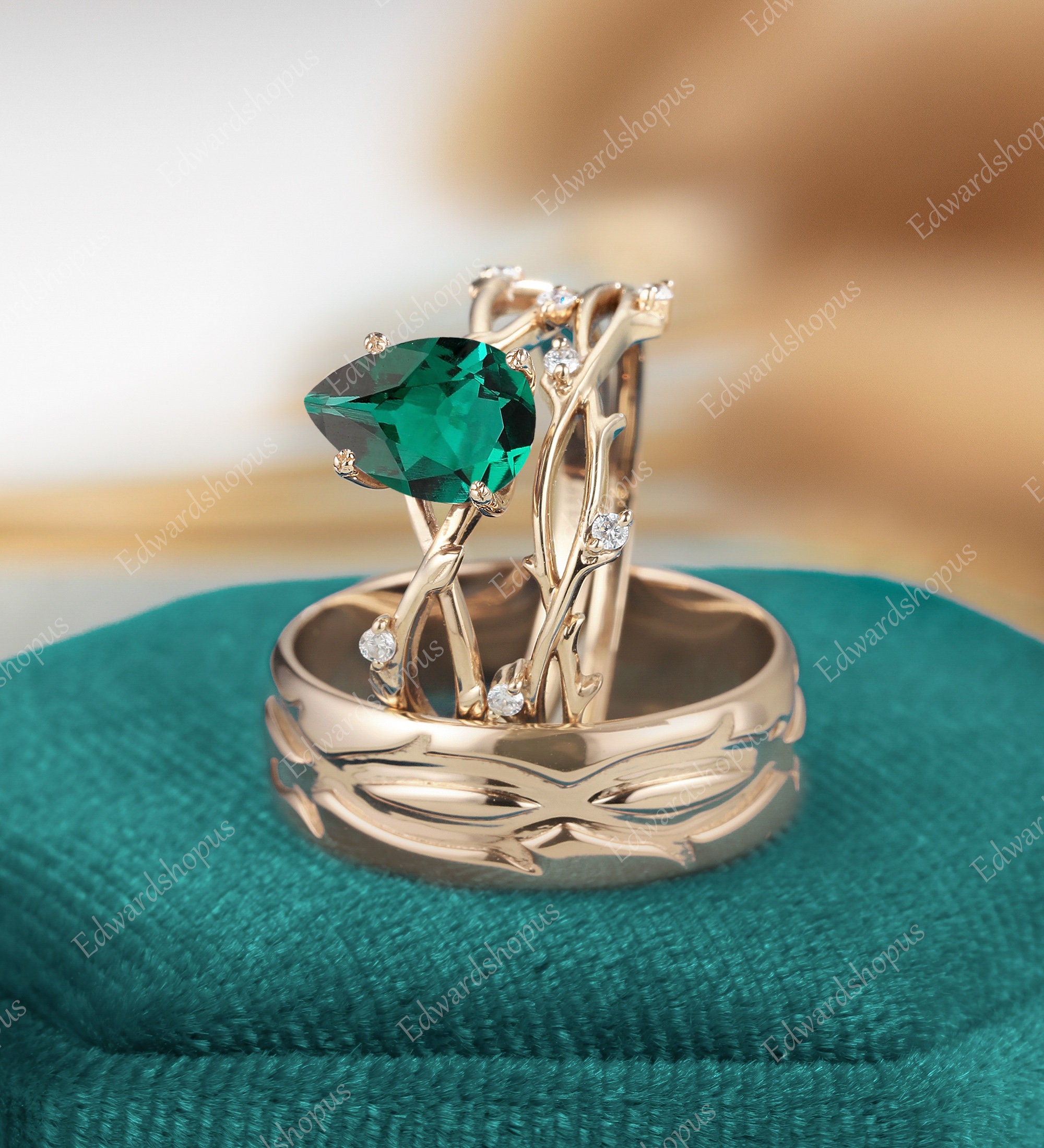 Conjunto de anillos para parejas de 3 piezas para hombres y mujeres conjunto de anillos de compromiso esmeralda alianza de boda para hombres conjunto de anillos de boda conjunto nupcial de diamantes v...