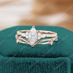Vintage Moissanite Engagement Ring Set Marquise Cut Vintage - Etsy
