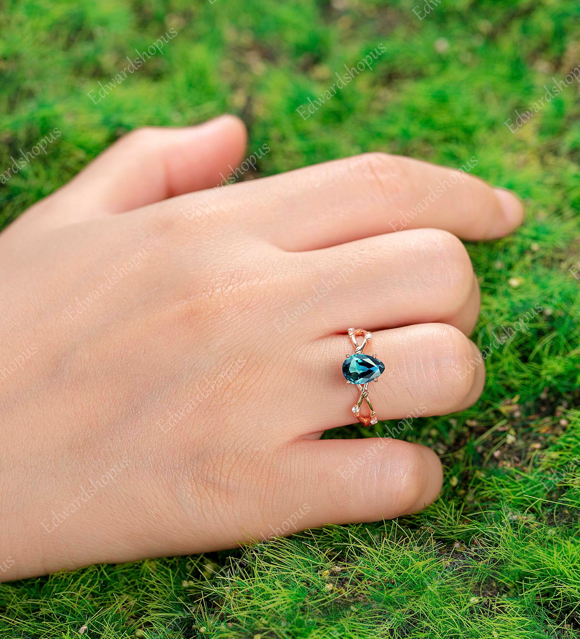 Blue Green Sapphire Engagement Ring Vintage Engagement Ring Unique