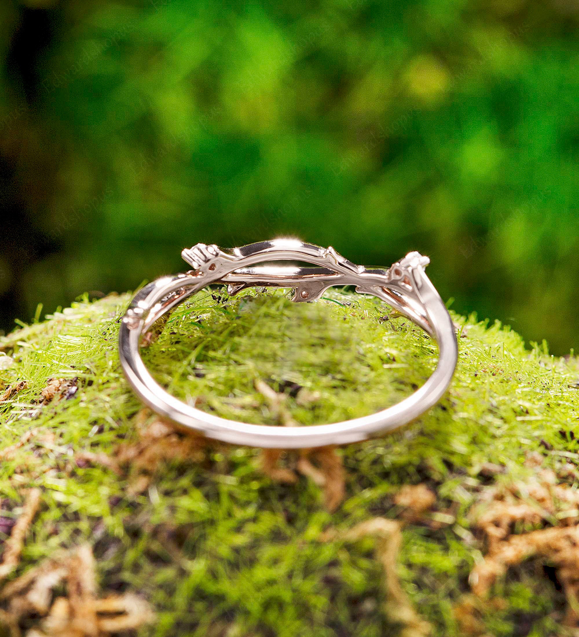Vintage Diamond Wedding Band Art Deco Leaf Minimalist  Pure Silver Dainty Wedding Ring  Anniversary Women Gift