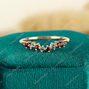 Curved alexandrite wedding band women Vintage garnet wedding band half eternity rose gold Stacking Bridal band anniversary gift for her