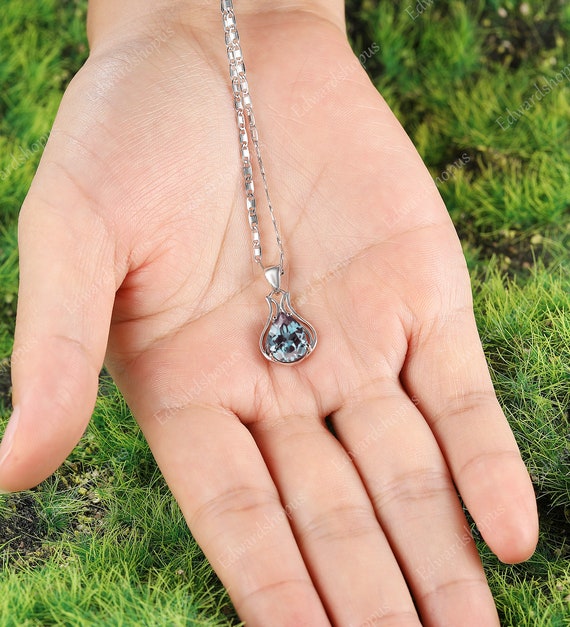 Pear Shaped Alexandrite Necklace, Unique Pear Cut Pendant