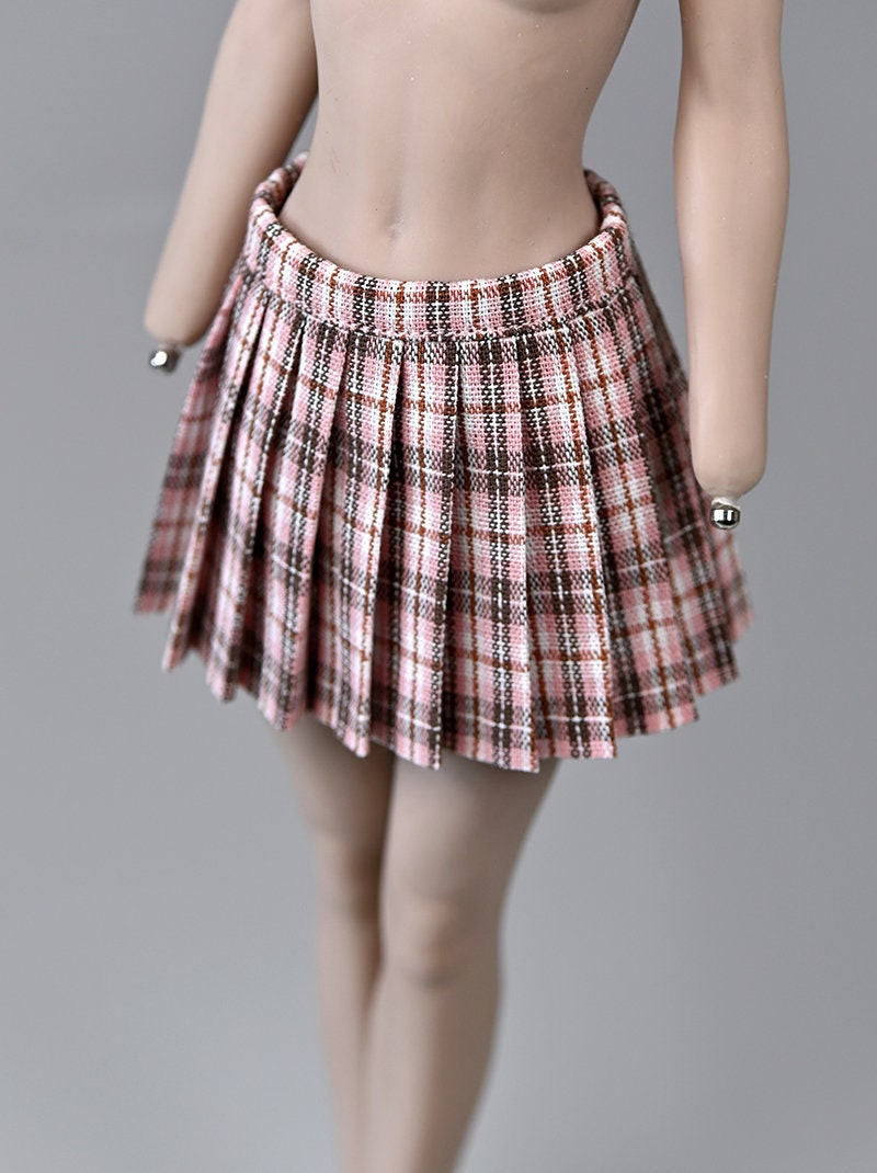 1/6 Scale 12 Fashion Doll Clothes Checkered Pleated Skirt & Bow
