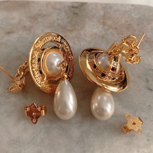 18K Gold Pearl Orb Earrings image 4