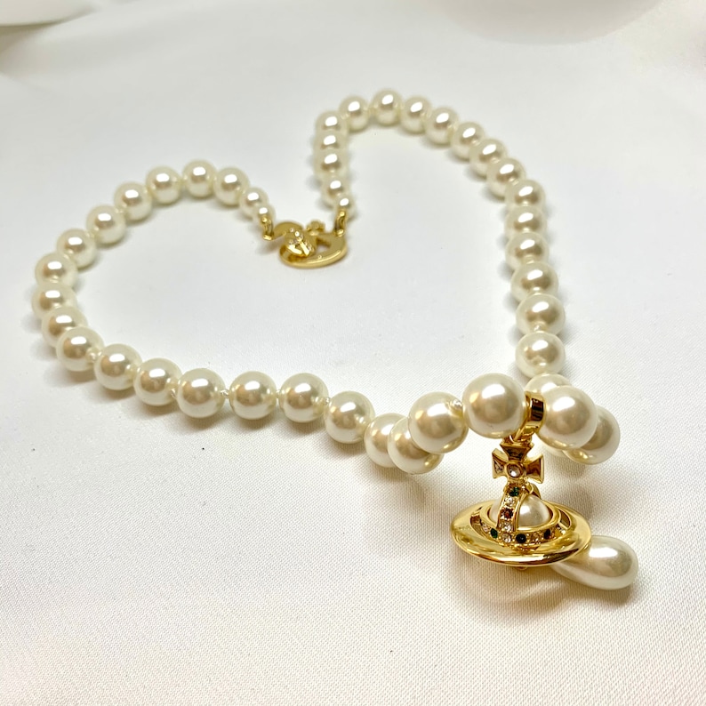 18K Gold Pearl Orb Choker Necklace image 1