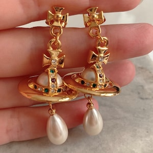 18K Gold Pearl Orb Earrings image 2