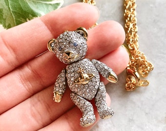 Diamond Gold Bear Saturn Long Chain Necklace