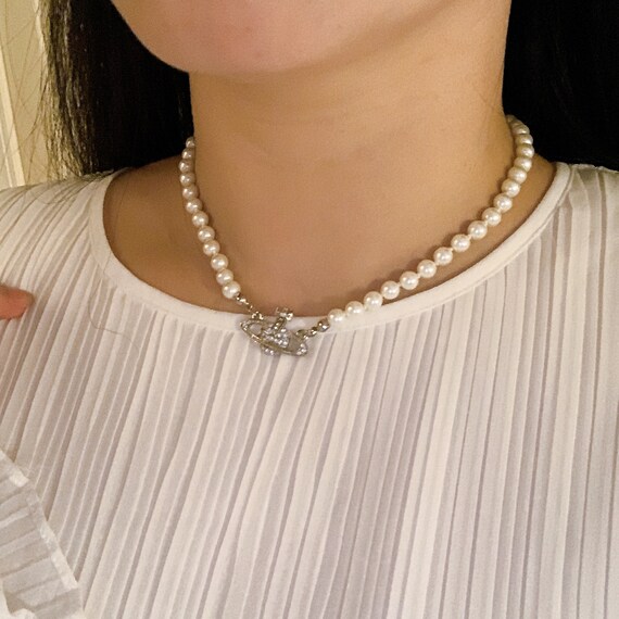 18K White Gold Saturn Neckless Mini Bas 