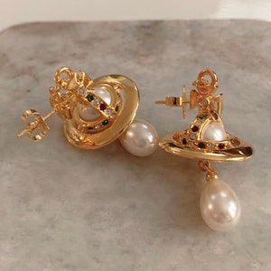 18K Gold Pearl Orb Earrings image 1