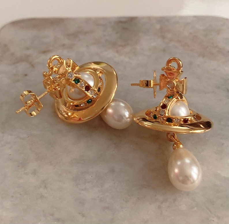 18K Gold Pearl Orb Earrings image 1