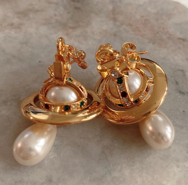 18K Gold Pearl Orb Earrings image 3