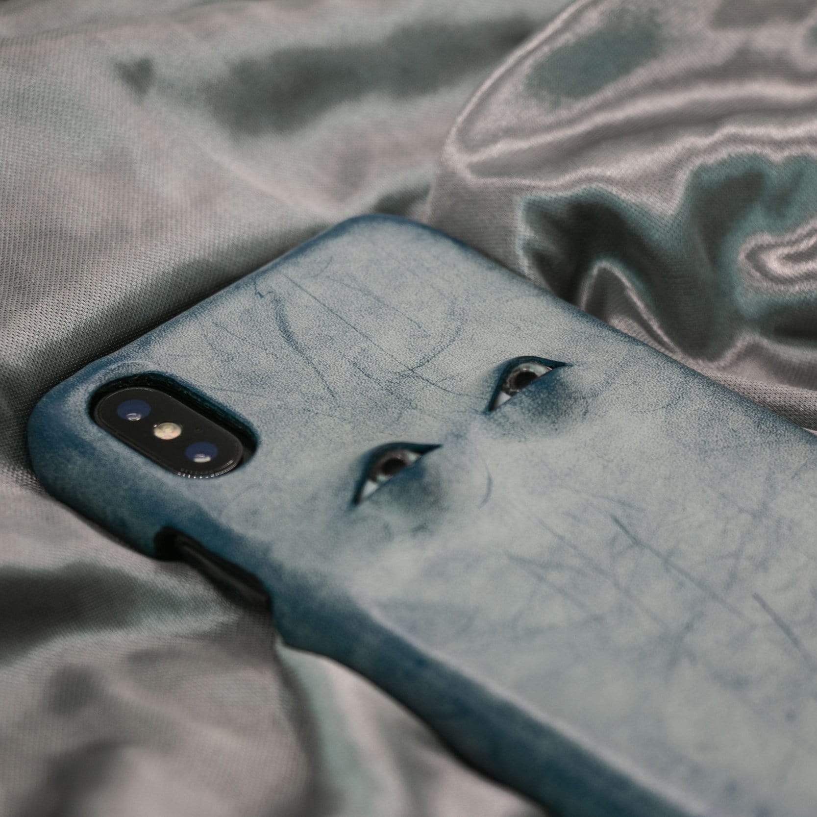 Handmade Iphone Case the Blue Two Eyes Leather Designer Etsy
