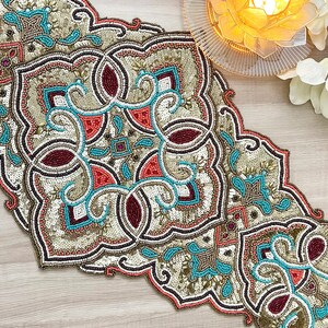 Handmade Table Runner, Luxury Beaded Runner, Centerpiece Multicolor ...