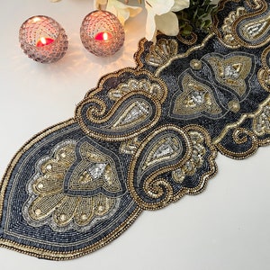 Handmade table runner, beaded runner, centerpiece, 13x36inch