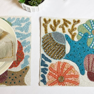 Handmade Beaded Placemat: Coral Table Decor (12x16 inch)