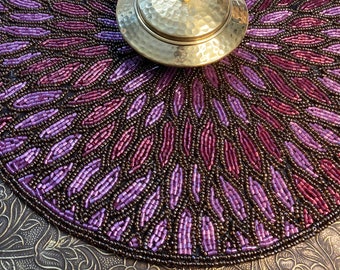 Handmade beaded placemat, beaded tablemat, 14 inch, bead charger plate, gift for her, floral 