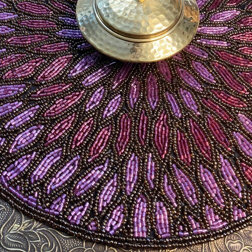 Peacock Feather Handmade Beaded Placemat Tablemat 14 Inch Etsy
