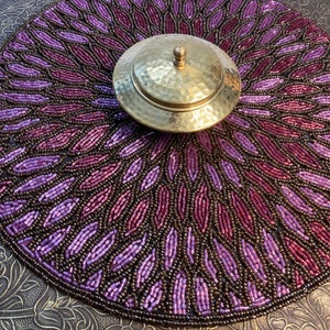 Handmade Beaded Placemat: Floral Table Mat, 14 inch Charger Plate