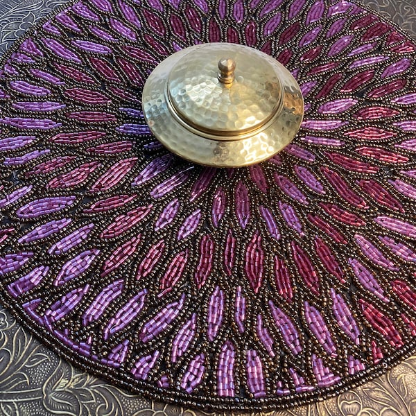 Handmade Beaded Placemat: Floral Table Mat, 14 inch Charger Plate