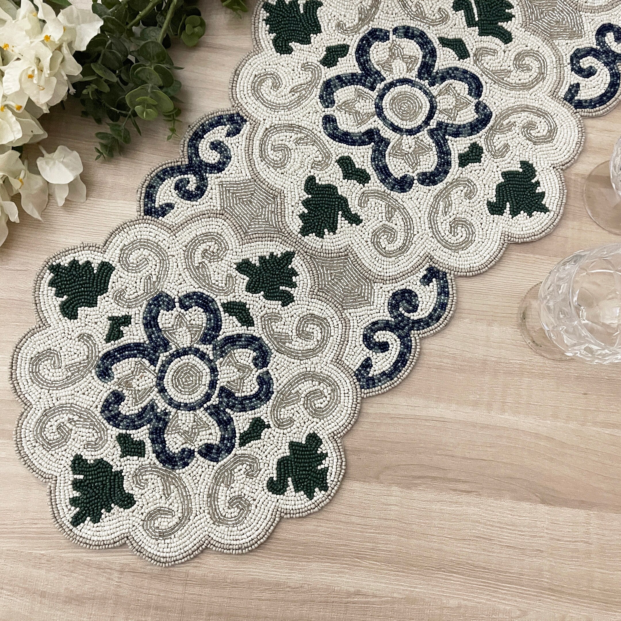 Handmade Beaded Table Runner: Floral Design, 13x36 Inch - Etsy