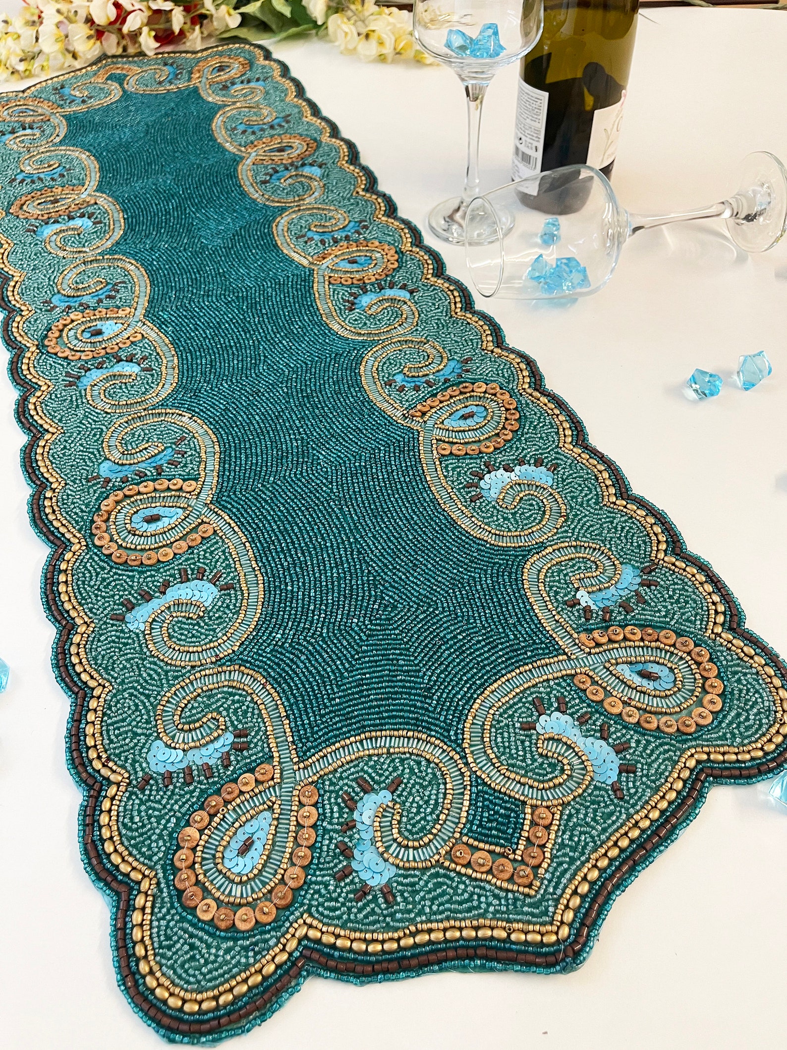 Handmade bead table runner beaded runner 13x36inch Etsy