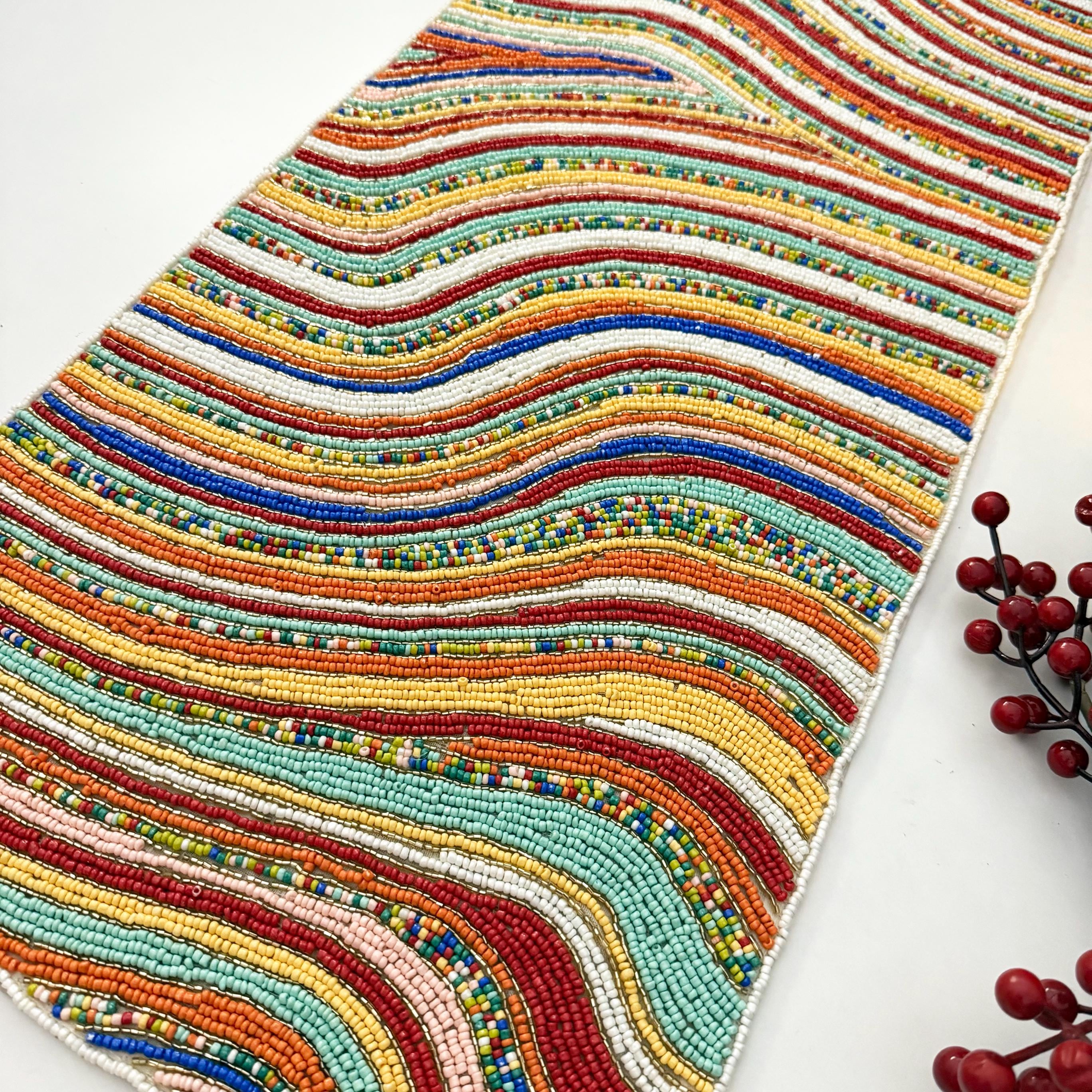 Handmade Christmas Multicolour Table Runner, Beaded Runner, 13x36inch ...