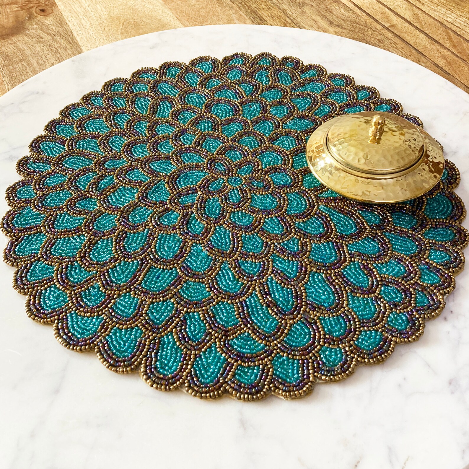 Handmade Design Beaded Placemat Tablemats Green Bead Charger Etsy