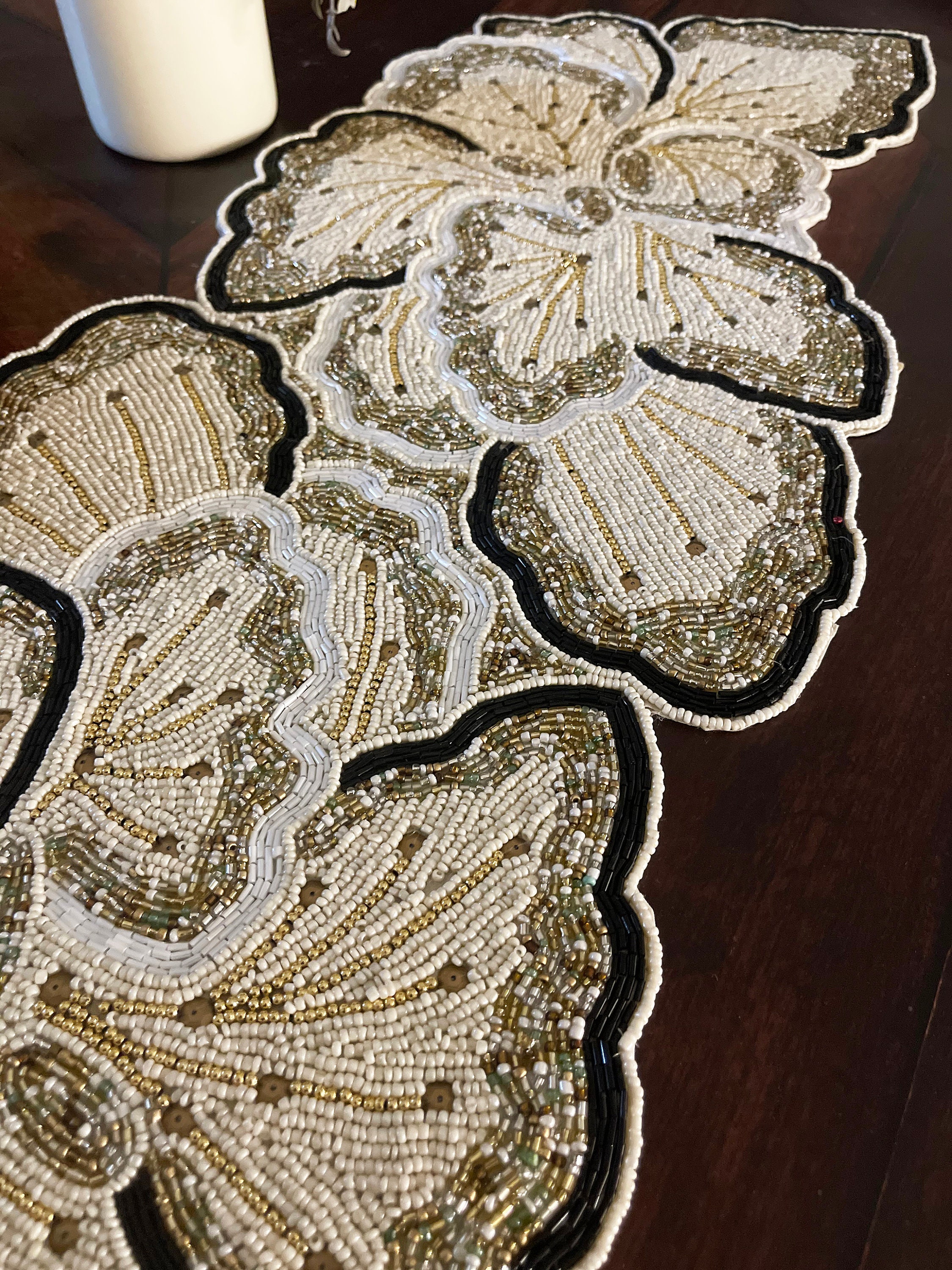 Handmade table runner beaded table runner cream gold Etsy