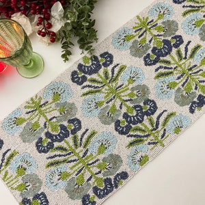 Spring table runner, handmade beaded, 13x36inch, multicolour