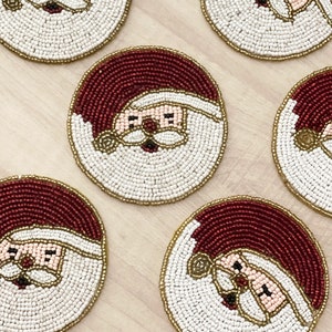 Set of 6 Christmas Santa coasters, drink beaded coasters, gift for her, housewarming gift