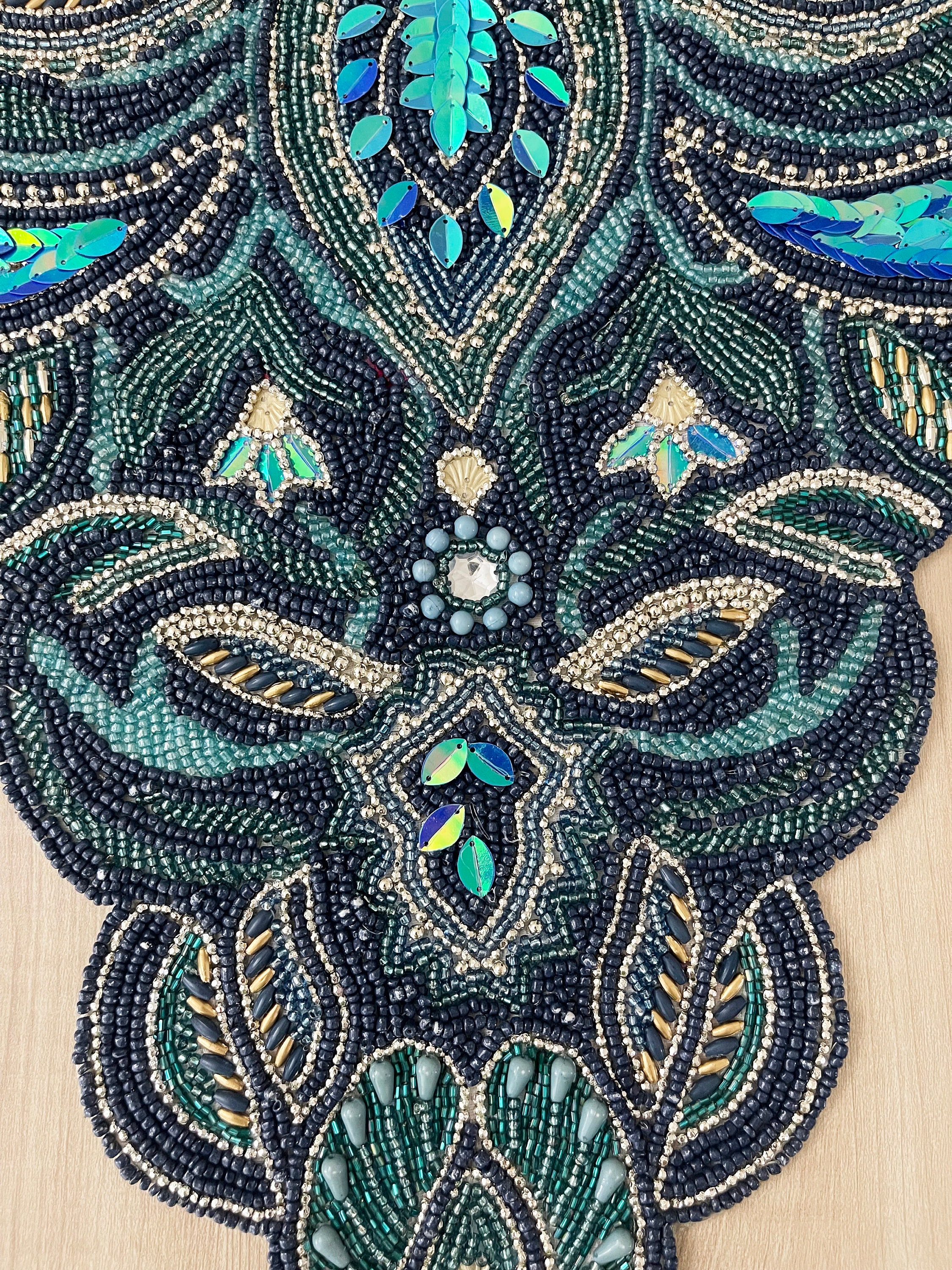 Handmade Table Runner, Luxury Beaded Runner, Blue Centerpiece ...