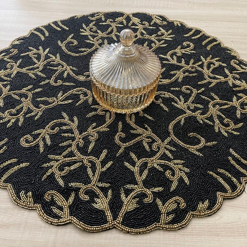Handmade Black and Gold Beaded Placemat Etsy