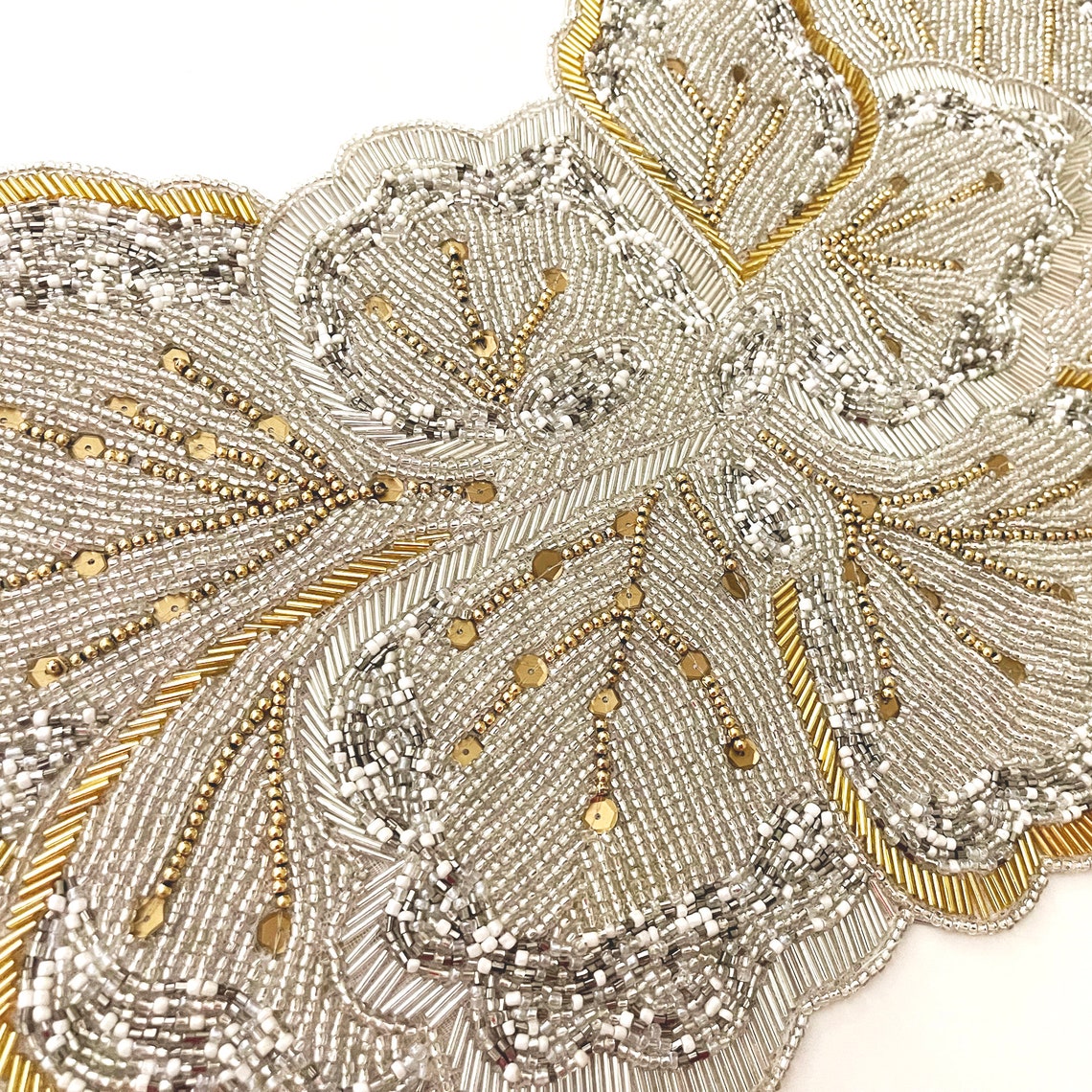 Handmade Bead Table Runner, Beaded Runner, Butterfly, Silver and Gold ...