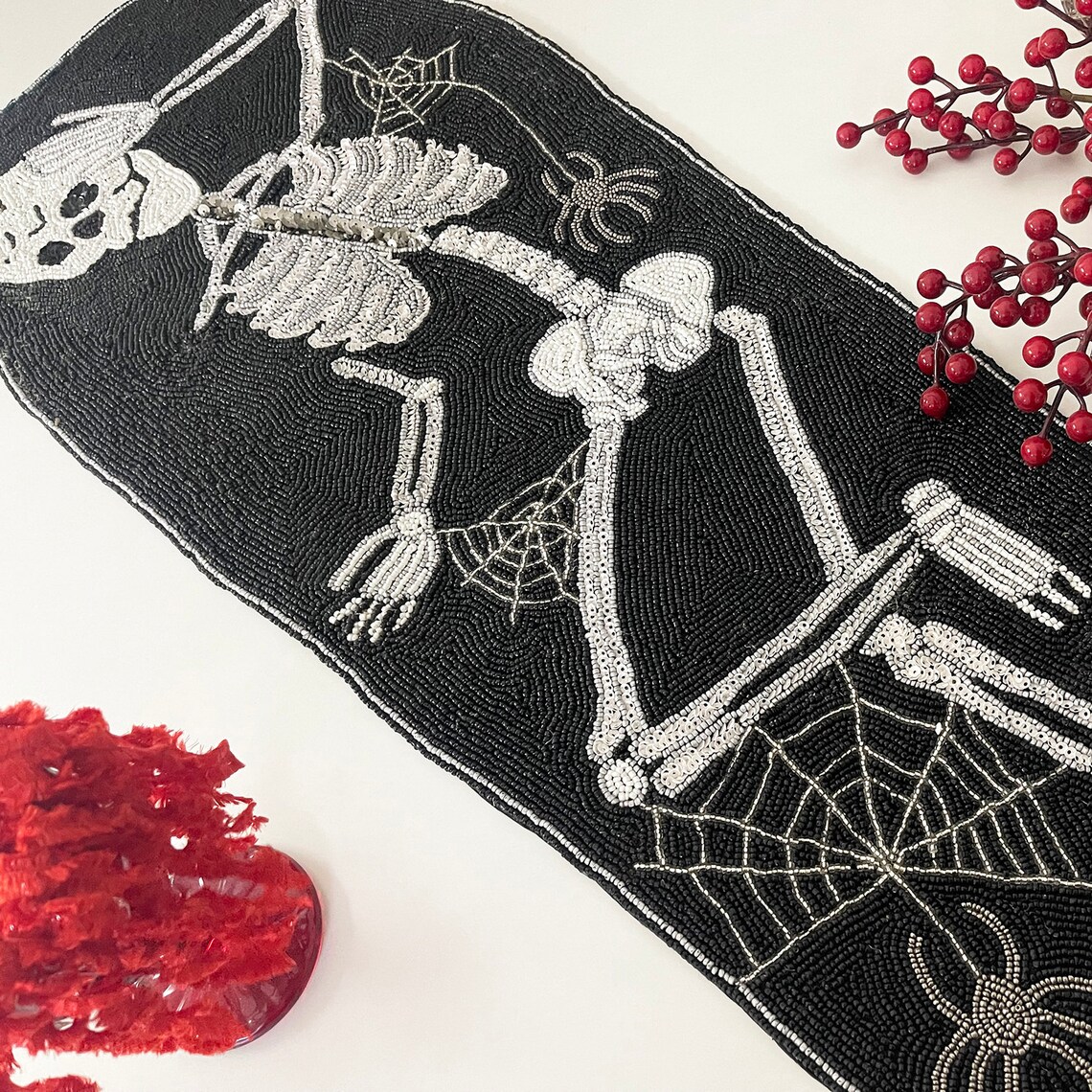 Handmade Bead Table Runner Halloween Skull Fall Runner Etsy