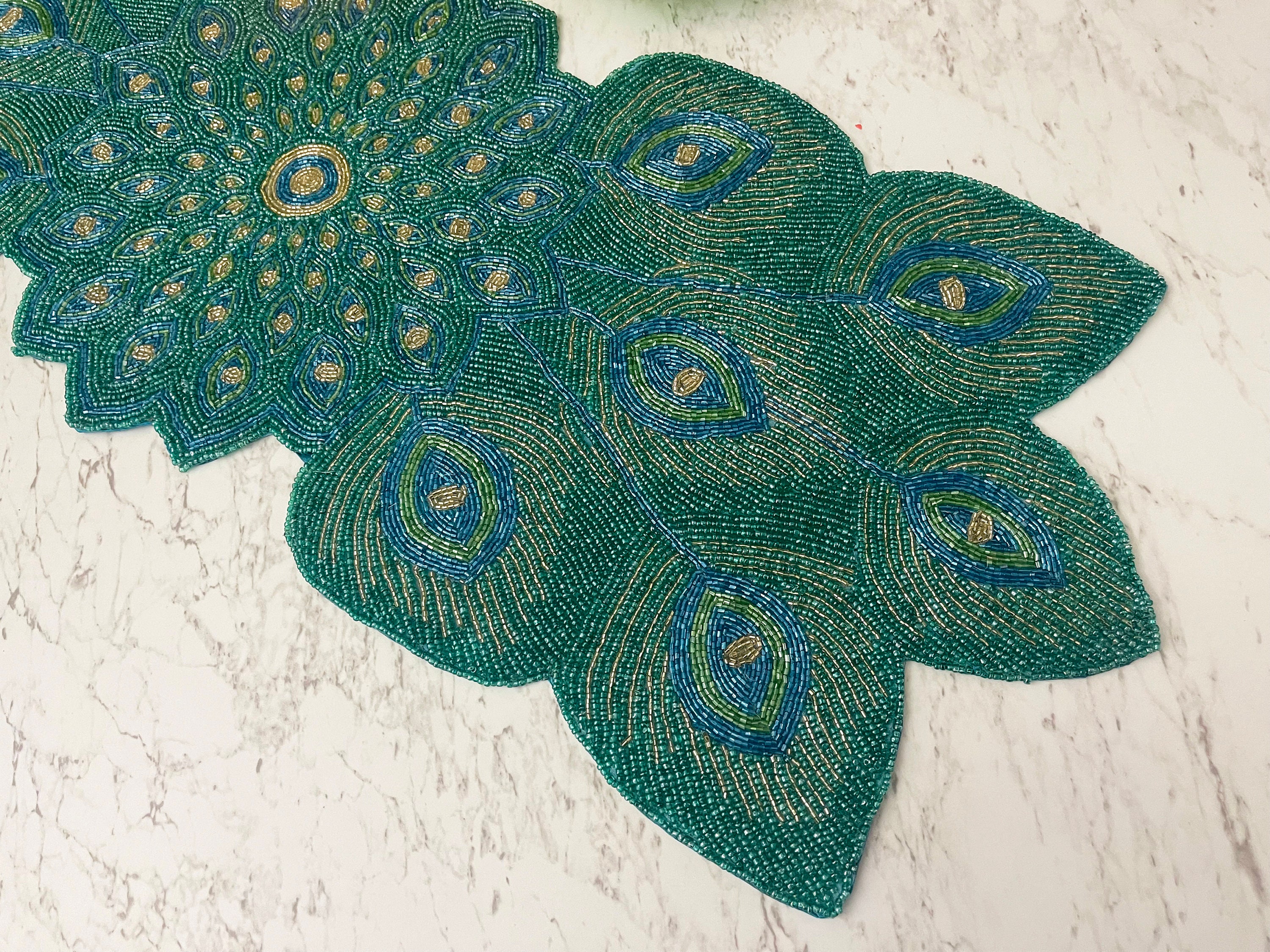 Handmade Bead Table Runner, Peacock Design Beaded Runner 13x36 Inch - Etsy